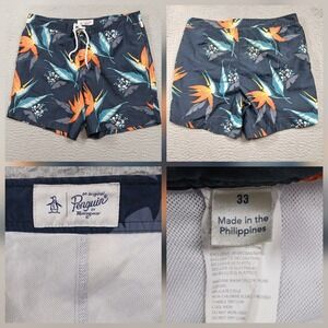 Original Penguin Swim Trunks Men's 33 Navy Tropical Floral Board Shorts
